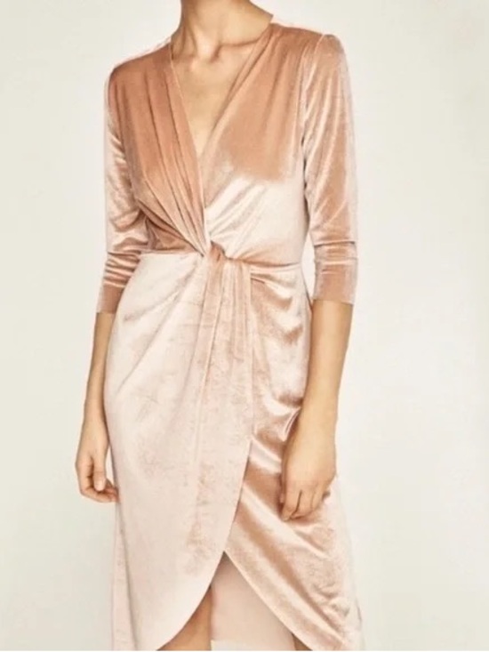 Zara Dresses & Skirts - ZARA Velvet Knot Front Wrap‎ Dress